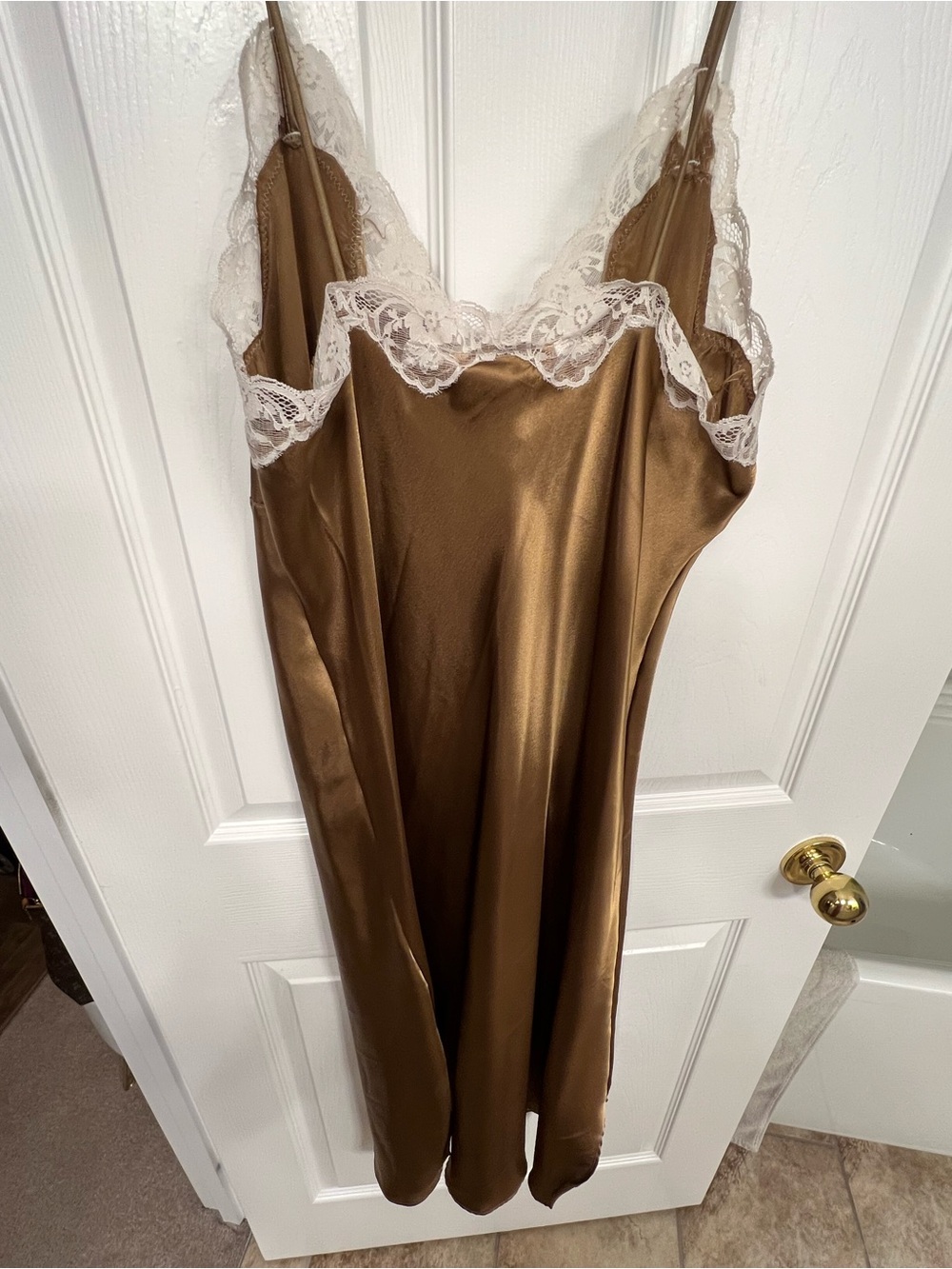 delicates Satin Slip Dress with Cream Lace Trim - Picture 5 of 5